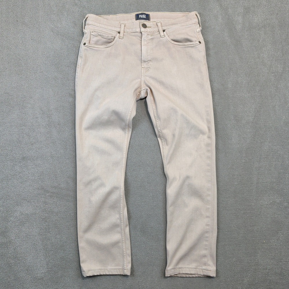 Paige Federal Slim Straight Jeans Mens 32 Tan Beige Stretch Rayon Blend Pants